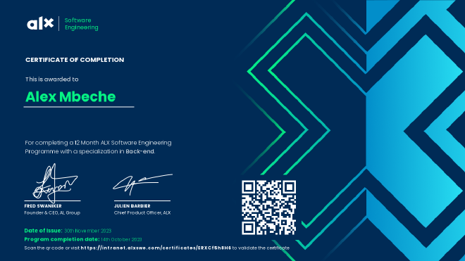 Alex Mbeche certificate for Short Specializations